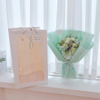 러블리팜 LED 스프링 엔젤 꽃다발 + 쇼핑백 + 조명 세트, 1세트, 민트 블라썸 기본형