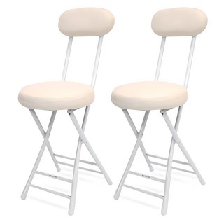 Market Plan 簡約圓形坐墊折疊椅 象牙白 2入, 2個