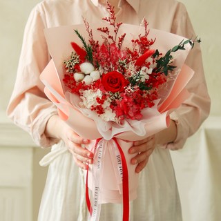 ScentBasket 永生鮮花花束 L + 提袋 + 卡片組, 絲綢紅