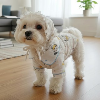 쁘띠도그 강아지 굿나잇 잠옷 세트, 1세트, 화이트