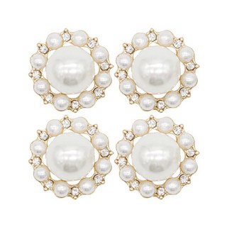 동대문단추왕 금속 고급 큐빅 단추 볼륨진주 18mm, 골드, 4개