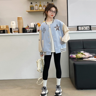 Orangedamom 女童款字母印花星星袖棒球外套