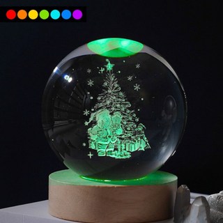 ALL SPLENDID 水晶球 6cm + USB七彩實木燈座 7 x 2cm, 聖誕樹 + 聖誕老公公