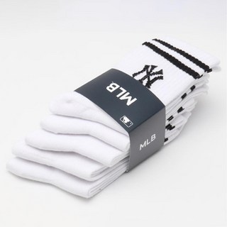 MLB 男性時尚大雙線條Logo中筒襪 5雙入