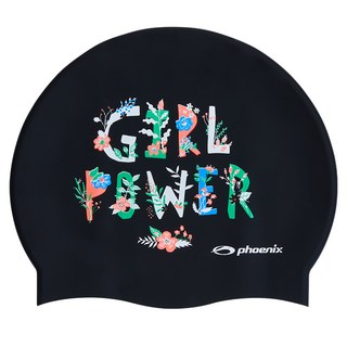 Phoenix 設計款矽膠泳帽 Girl Power PSC-03, 黑色, 1件
