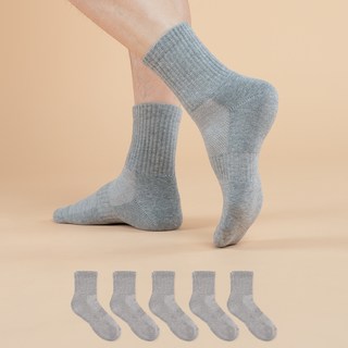 Chacks 男士除臭強力氣墊運動網眼中筒襪, 灰色, 5個