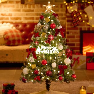 紅色聖誕樹+LED燈泡+裝飾組, 紅絲絨冬季