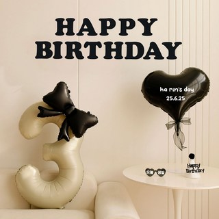 P&B UNITY 皇冠緞帶數字愛心氣球組, 12 黑色象牙白數字3, 1套