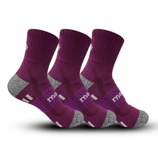 mont-bell 女款Stone Back標誌氣墊中筒登山襪, 酒紅色, 3雙