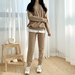 jalbba jean 女款刷毛日常大學T縮口褲運動上下套裝