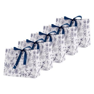 Hugoing 花卉圖案緞帶購物袋 Happy Time款, 5個, 歡樂時光 白色