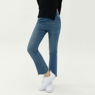 여성용 슬림라인 허리밴딩 V컷팅 부츠컷 데님 팬츠 CR2W06