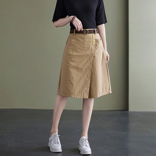 女款中長版素色簡約蕾特褲裙