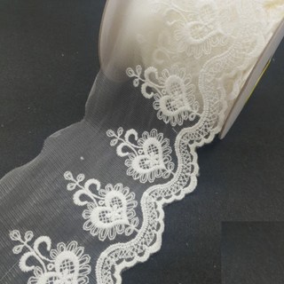 TK Style 棉質網紗刺繡蕾絲 #8033 270cm, 象牙白色系(白色調), 1個