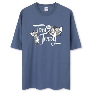 million day 湯姆貓與傑利鼠 寬鬆版 透氣 短袖T恤 WBTJOT2010F, 藍灰色