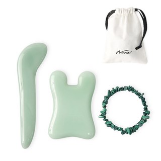 Najin 綠色玉石刮痧板 孔雀石手鍊 收納袋 禮品套組 NJ090, 1套, 玉色