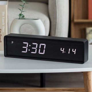 FLaITO 長方形木製LED電子時鐘 38cm, 黑色