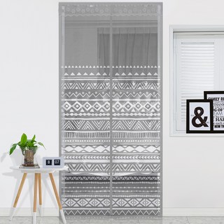 dashop 磁吸式印花防蚊門簾+固定磁鐵 4入+雙面膠帶+金色固定釘+平衡器組, 民族灰（蚊帳），隨機發貨（固定磁鐵）