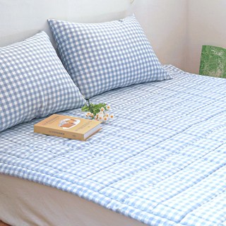 루시드슬립 국내산 부드러운 드림체크 고정밴드 침대패드, 소프트 블루