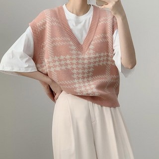 myseason 女款千鳥格紋針織背心