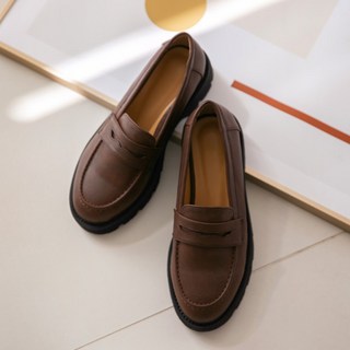 入門款女性棕色厚底樂福鞋 4cm