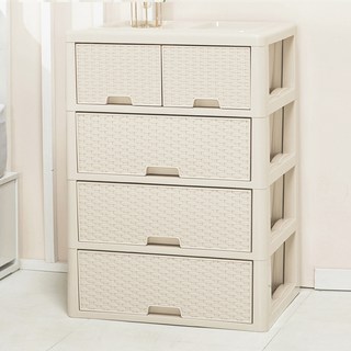 藤編雙面抽屜櫃 4層, 米色微笑, 5格
