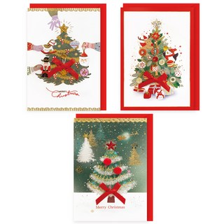 From&To 聖誕樹卡片 3款 + 信封 3入組 FS7112-123, 1套, 混合色