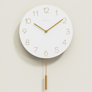 Mooas 平板木質鐘擺靜音掛鐘 白金色, 白金