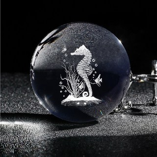 ALL SPLENDID 海馬 水晶球 6cm + USB實木燈座 7 x 2cm, 暖光色