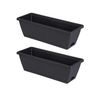 Simple Line 塑膠長方形花盆, 深灰色, 2個