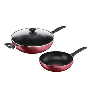 Tefal 特福 巴洛克系列不沾3件組, 32cm炒鍋 + 26cm深平底鍋, 紅色, 1組