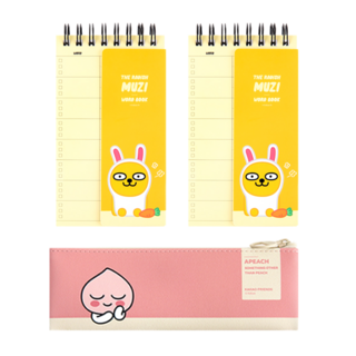KAKAO FRIENDS 現代風格迷你扁平筆袋+直視線圈筆記本 2本組, Apeach(筆袋)+Muzi(筆記本), 1組