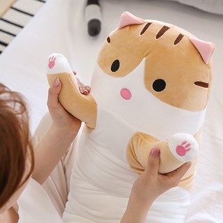 TCR 貓咪玩偶長抱枕, 棕色