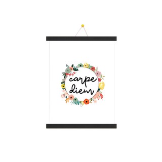 HANsoooh 室內裝飾木質掛軸 + 海報 + 無痕釘套組, 黑色(掛軸), 活在當下(海報)