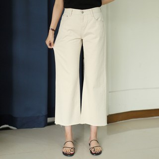 빼빼 여성용 컷팅 크롭 세미와이드 면팬츠