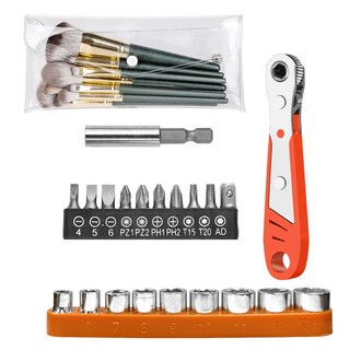 MONACO OLIVE 適用於狹窄空間的萬用棘輪扳手螺絲起子 + 中型透明收納袋套組, 1組