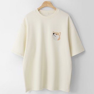 M.N.C 迷你柴犬圖案短袖T恤 MDVT688IN, 乳霜