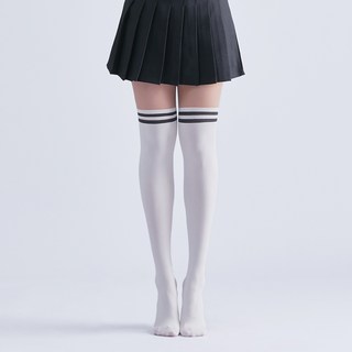 Funtastically 雙色過膝高爾夫絲襪 2入, 褶皺白