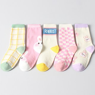 KIDS FUTURE 童款格紋兔子圖案中筒襪 5種組