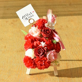 ASPASIA Harmony 香皂花康乃馨超迷你花環 紅色 + 留言卡 + 禮物盒 + 購物袋組合