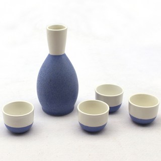 Dalsogum 韓國製陶瓷雙色甕形德利清酒瓶杯組 藍色, 1套, 酒瓶+玻璃4p