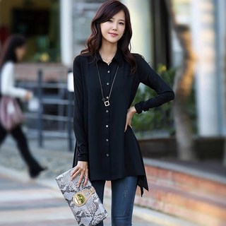 Elsso 女款寬鬆長版防皺襯衫上衣