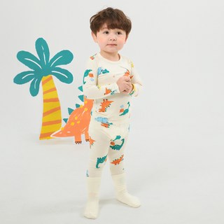 olomimi 男童用蠟筆恐龍40支莫代爾彈性纖維九分室內服套裝