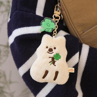 KIKI QUOKKA 幸運草短尾矮袋鼠Happi 絨毛鑰匙圈, 1個, 9cm, 乳白色