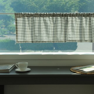 Heim&Heim 格子廚房小窗簾 1入, 150 x 34cm, 灰色格紋