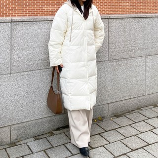 女款針織連帽可拆長版羽絨外套