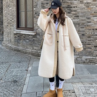 Sunbit 女款泰迪絨連帽寬鬆長版大衣