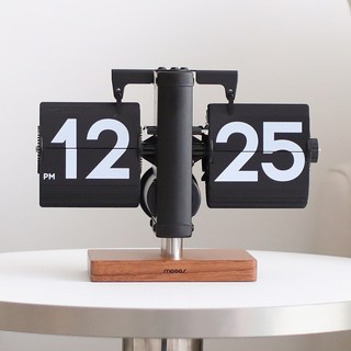 mooas 經典現代木質迷你翻頁桌鐘 21cm, 黑色