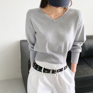 針織女款柔軟日常基本款短版Sobetou V領針織衫