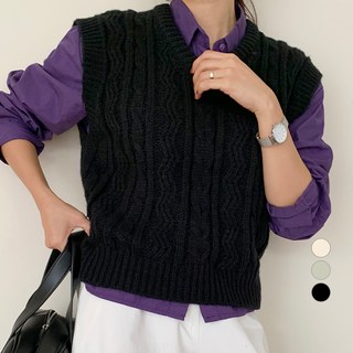 Babbling Brook 女款V領素色扭紋針織背心